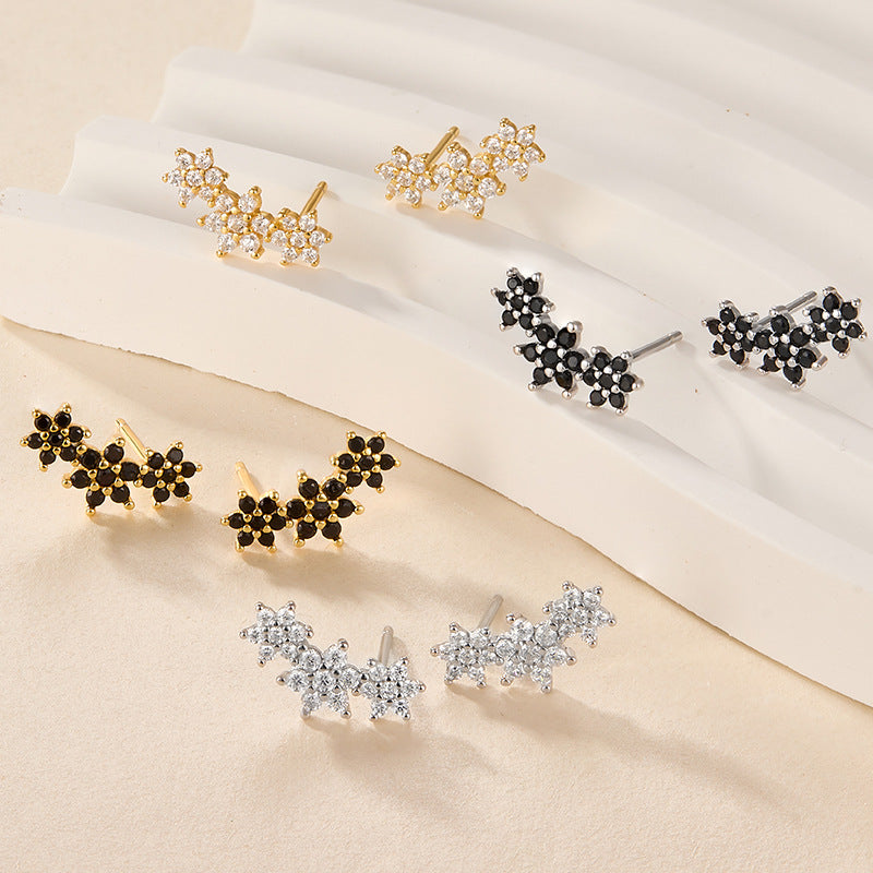 INS Style Floral Stud Earrings | S925 Sterling Silver with Zircon Inlay