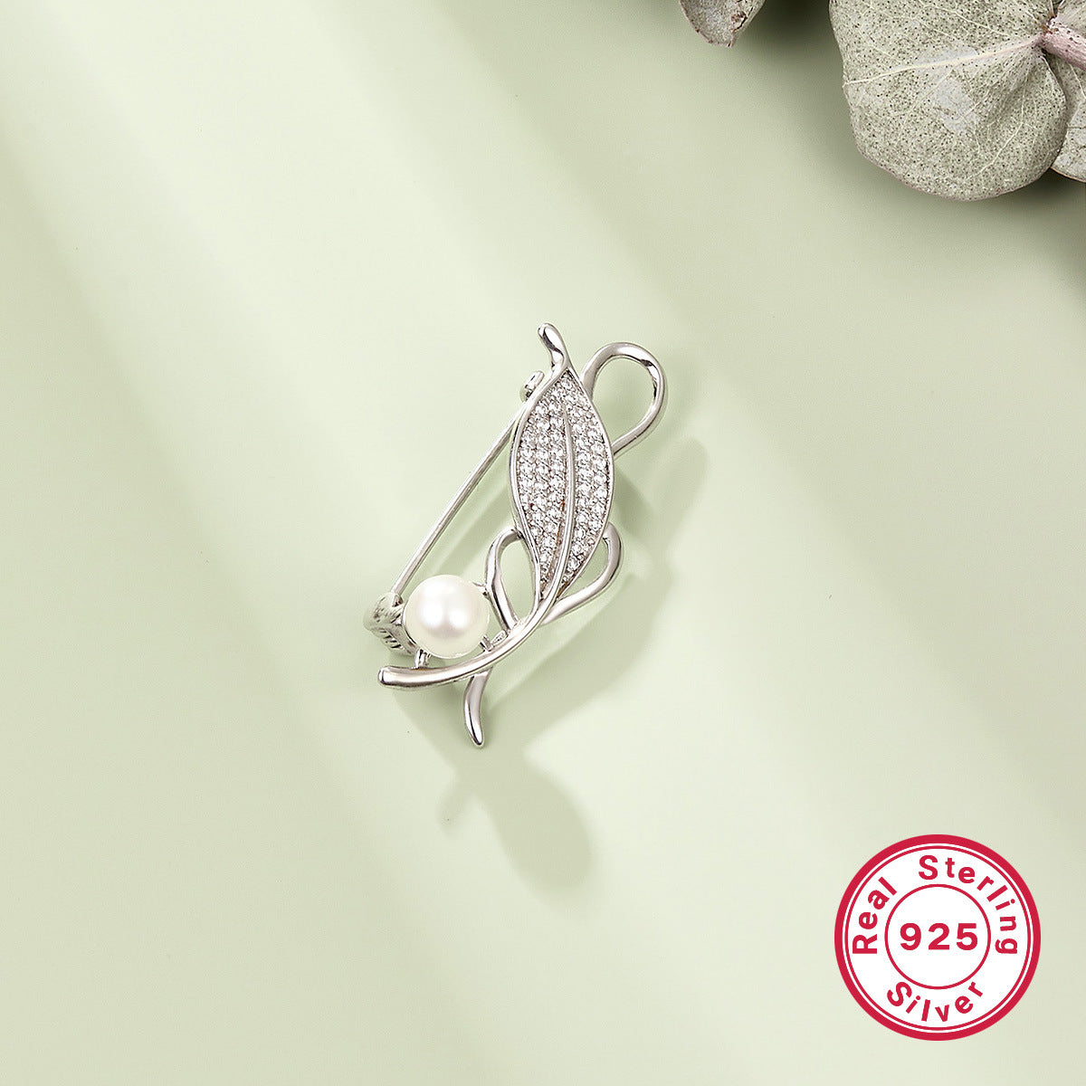 Leaf Zircon Brooch - 925 Silver Minimalist Niche Lapel Pin
