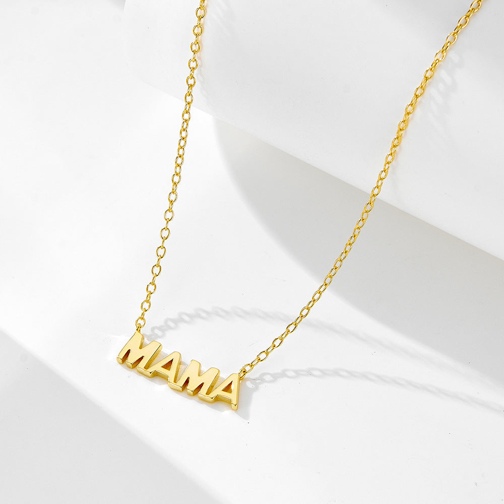 925 Sterling Silver 14K Gold Plated MAMA Letter Pendant Necklace, Minimalist Mother's Day Jewelry
