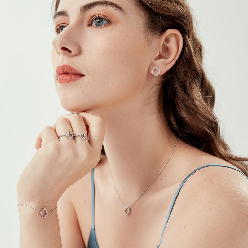 Hollow Clover Jewelry Set - 925 Silver Light Luxury for Women