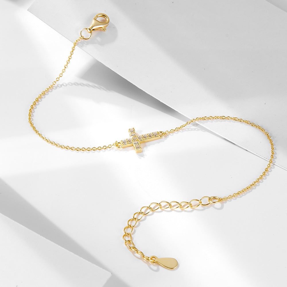925 Sterling Silver Elegant Cross Link Bracelet, Trendy Chic Jewelry
