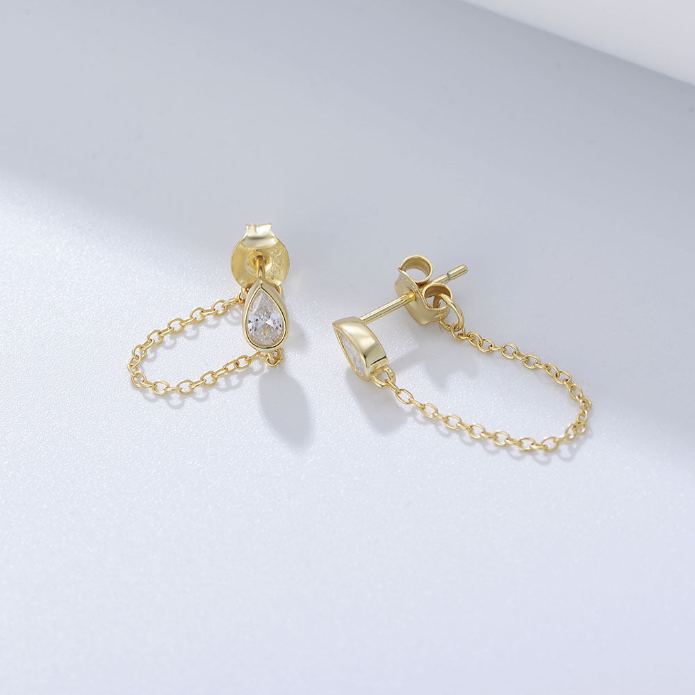 925 Sterling Silver Waterdrop Ear Jackets, CZ Chain Drop Earrings