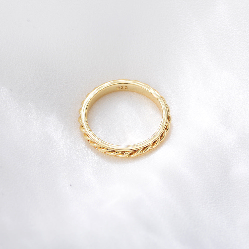 S925 Silver Gold Vermeil Braided Ring - Modern Textured Band
