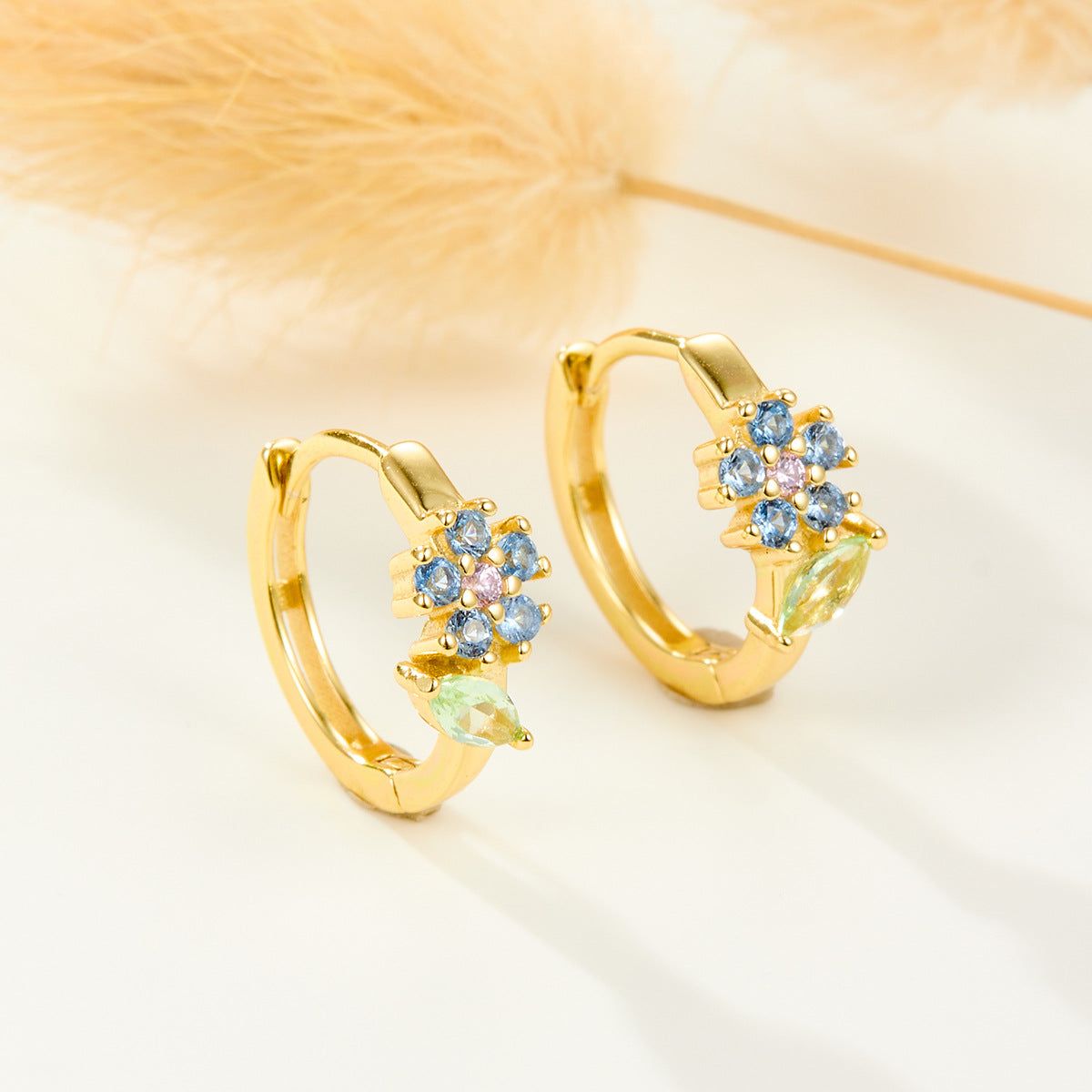 Floral Leaf Ear Cuffs - S925 Silver Fresh Pastoral Zircon Earrings