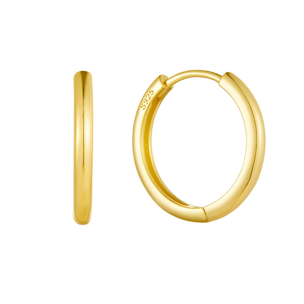 925 Sterling Silver Minimalist Sleek Hoop Earrings, High-End Light Luxury Plain Circle Jewelry
