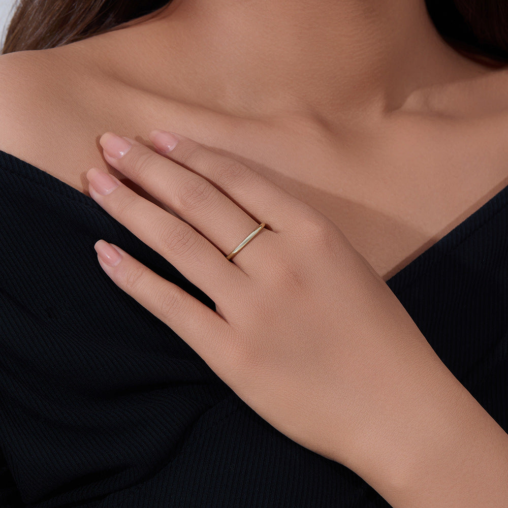 925 Sterling Silver 14K Gold Plated Skinny Band Ring, Minimalist Korean Ins Style Jewelry