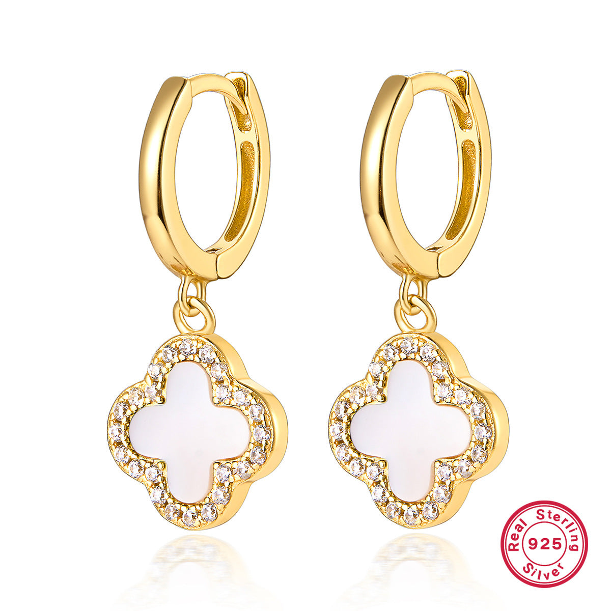 Four Leaf Clover Necklace & Earrings Set - Sterling Silver Black Agate Jewelry Gift