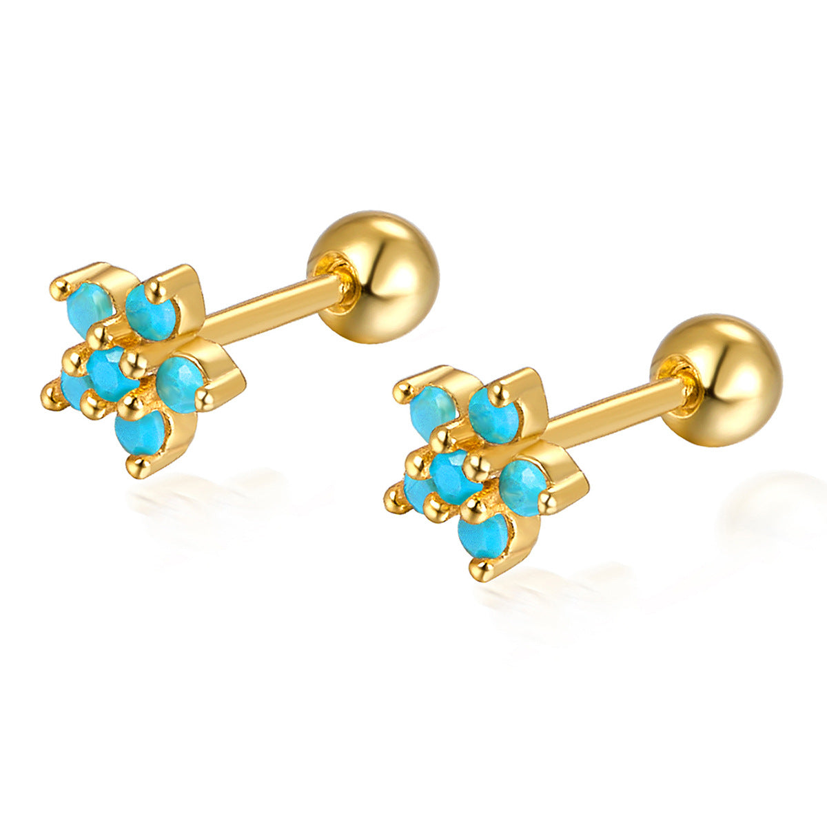 Flower Screw Earrings - 925 Silver Diamond Petal Jewelry Wholesale