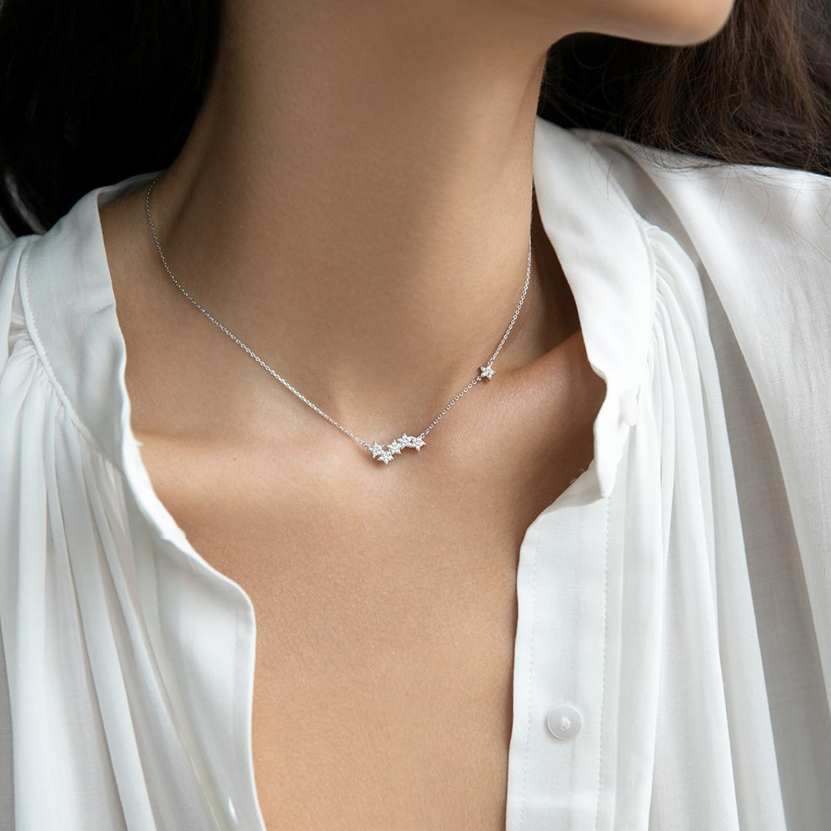 Star Pendant Necklace - 925 Silver Minimalist Light Luxury Choker
