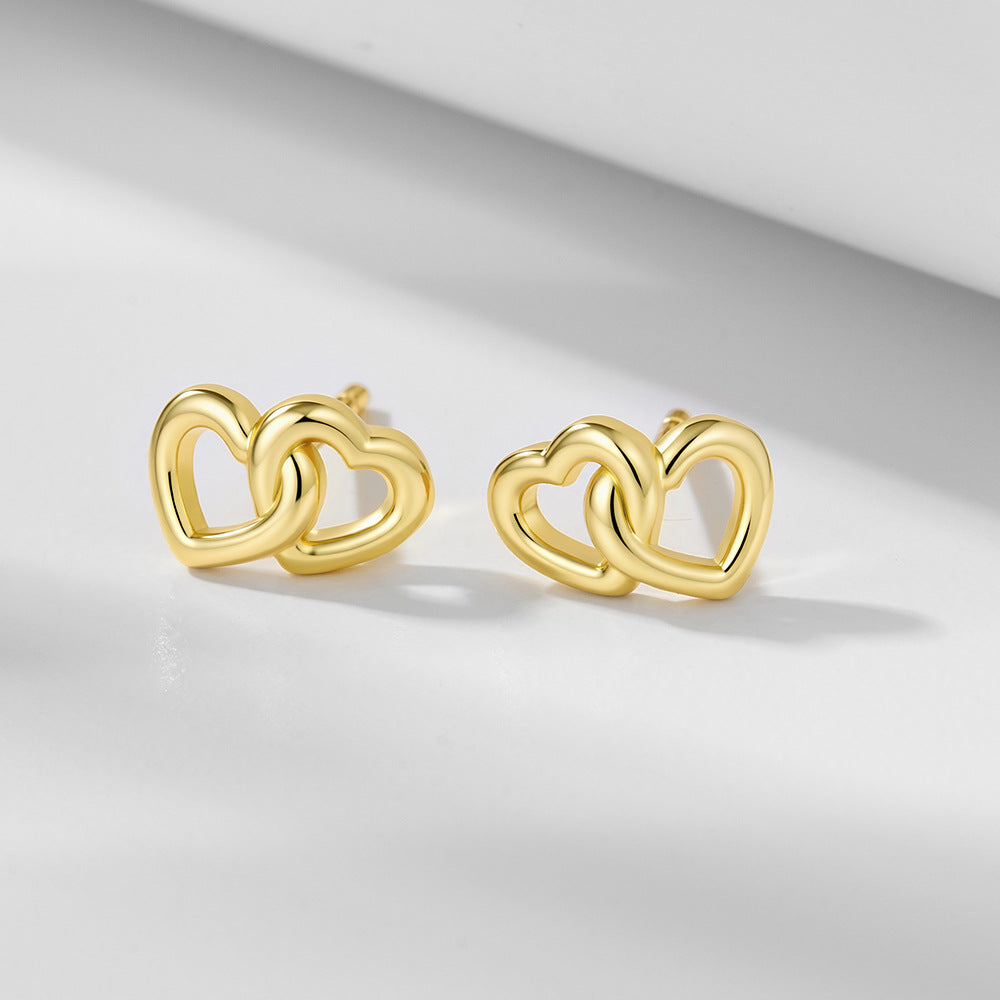 S925 Silver Interlocked Hearts Design Earrings - Minimalist Chic Aesthetic Accessories