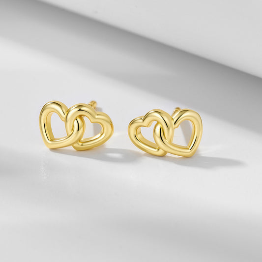 S925 Silver Interlocked Hearts Design Earrings - Minimalist Chic Aesthetic Accessories