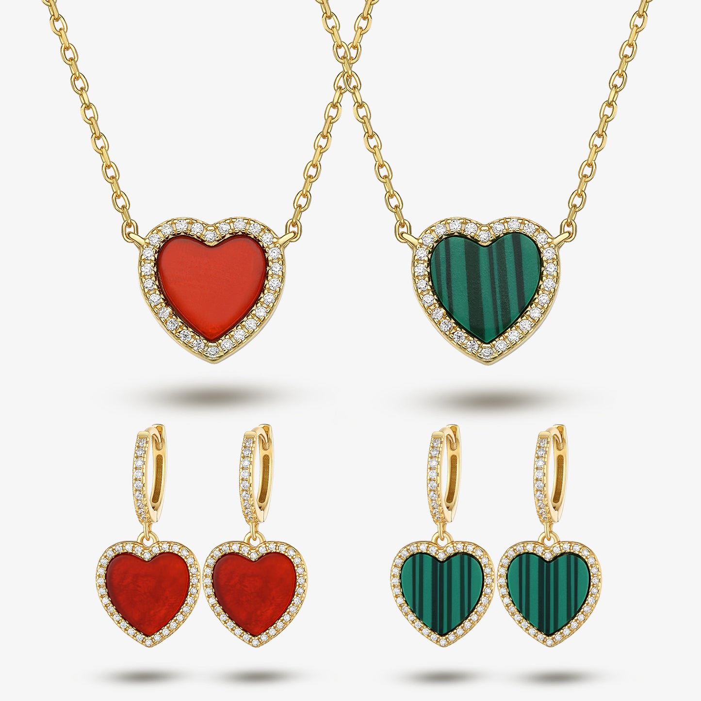 Love Necklace & Earrings Set - Sterling Silver Malachite Valentine's Gift for Her
