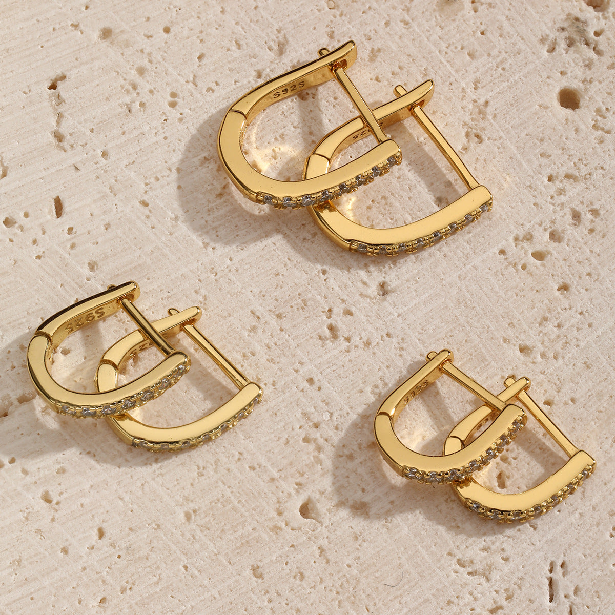 U Shape Diamond Hoop Earrings - S925 Silver Minimalist Geometric