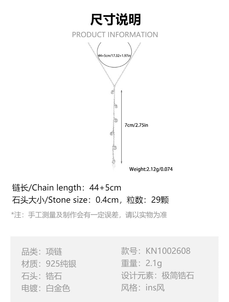 Teardrop Zircon Necklace - 925 Silver Minimalist Niche Choker Wholesale