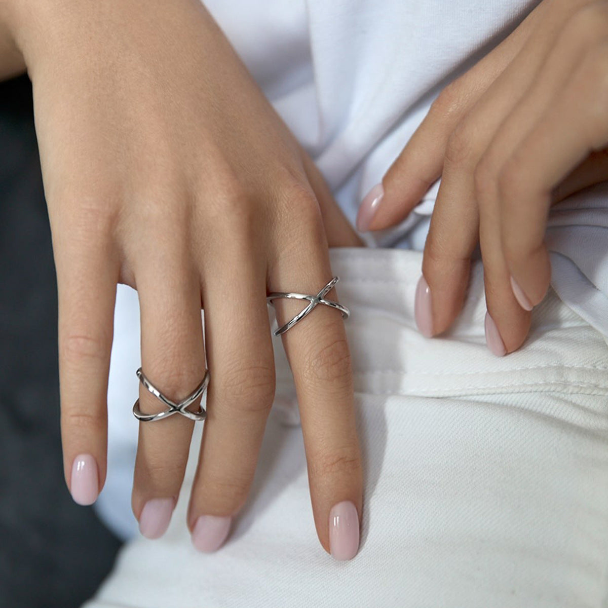 Cross Geometric Ring - 925 Silver Minimalist Niche Adjustable