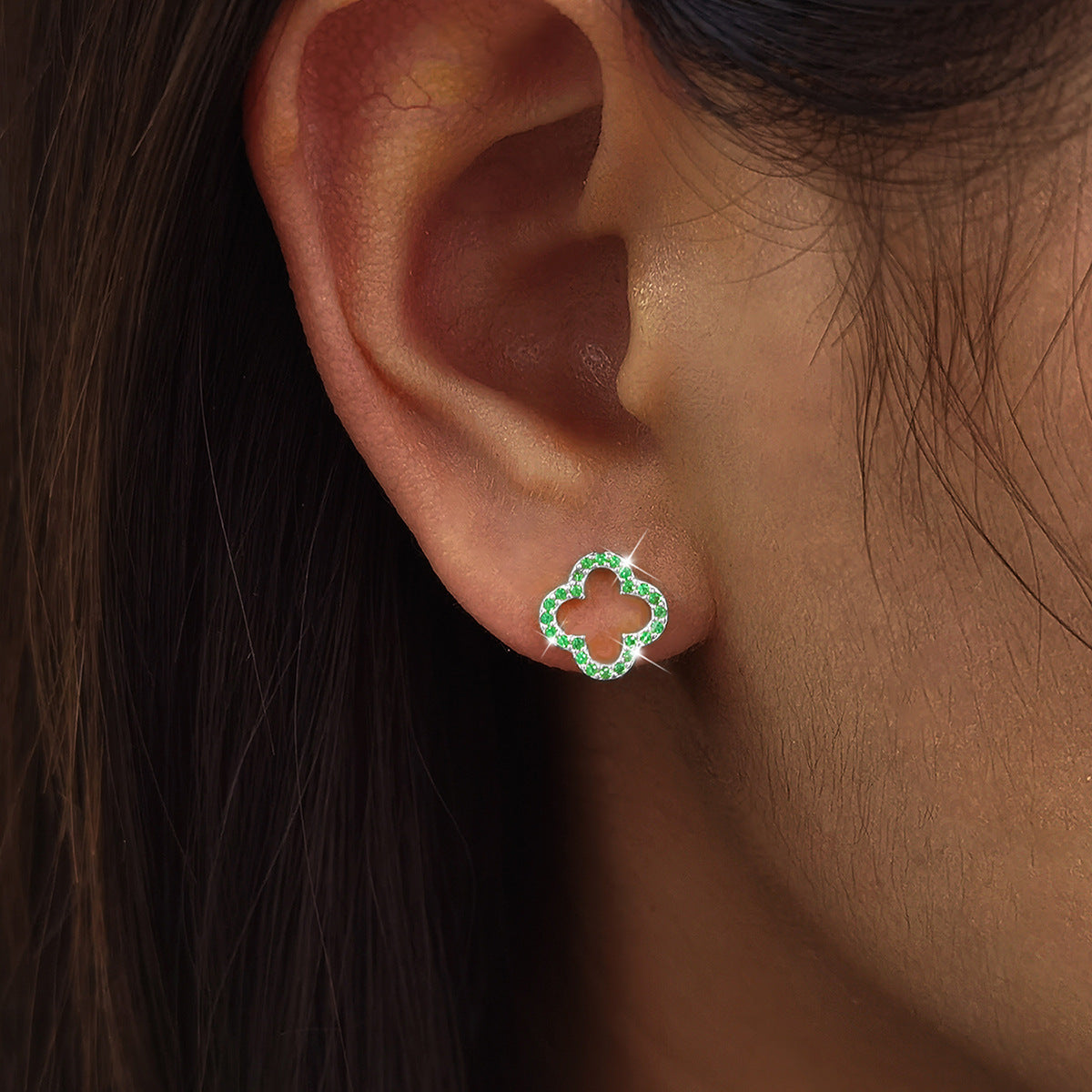 Hollow Clover Earrings - 925 Silver Diamond Niche Studs