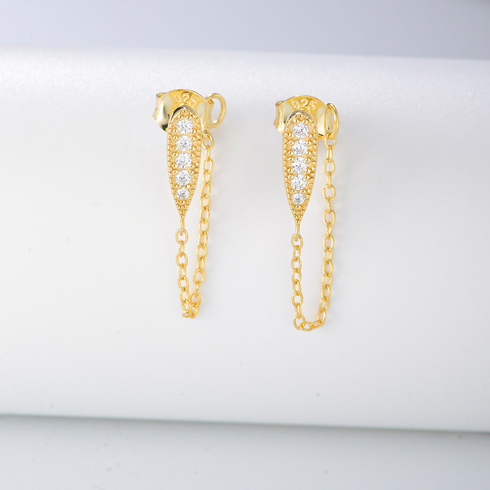 925 Sterling Silver Link Chain Tassel Stud Earrings, Minimalist Jewelry