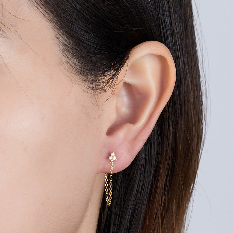 Octagram Snake Earring - 925 Silver Single Chain Geometric Jewelry