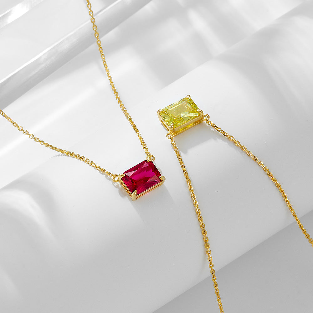 925 Sterling Silver Rectangular Zirconia Pendant Necklace, Minimalist Light Luxury High-End Clavicle Chain