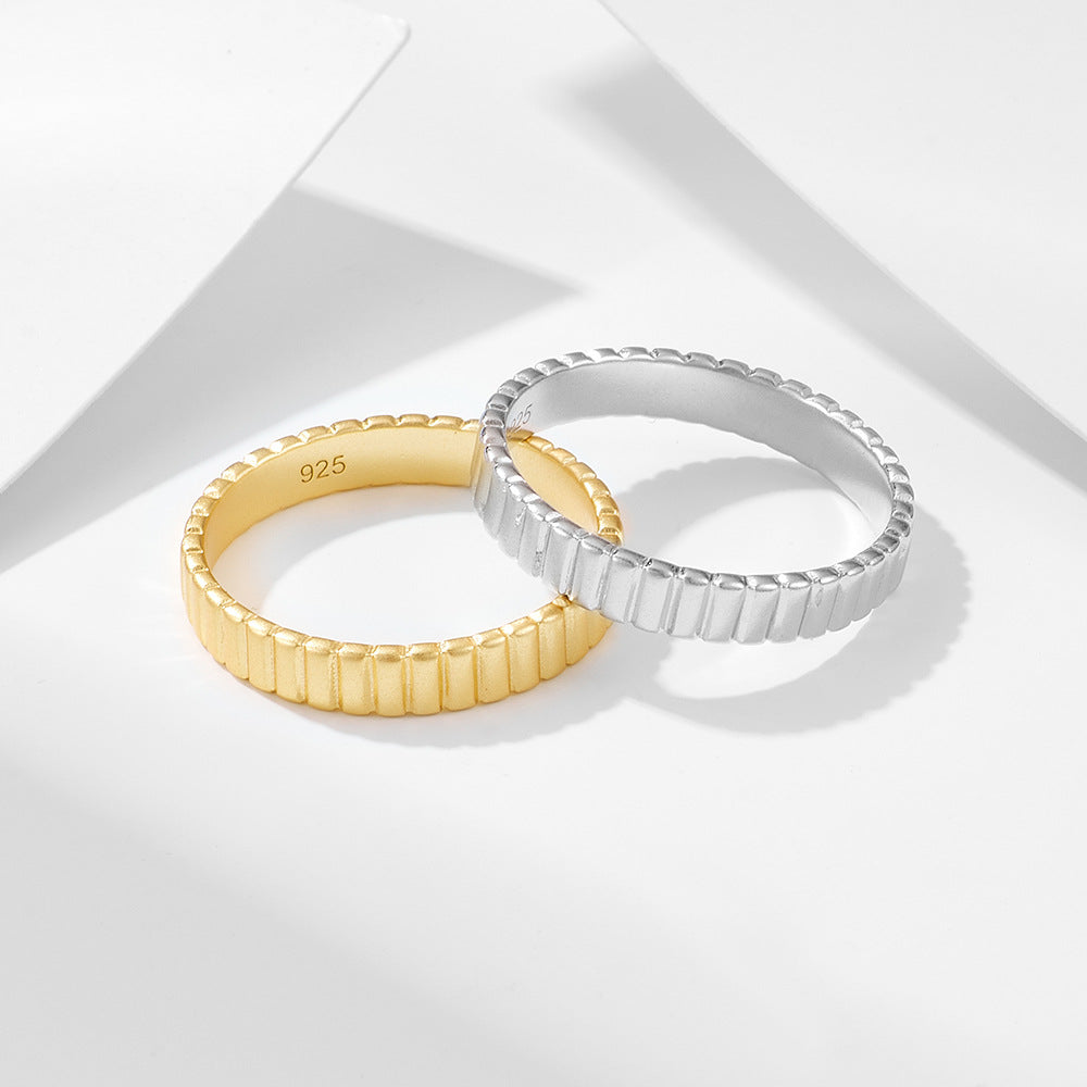 S925 Silver Modern Textured Band Ring - Unique Ins Style Aesthetic Accessory