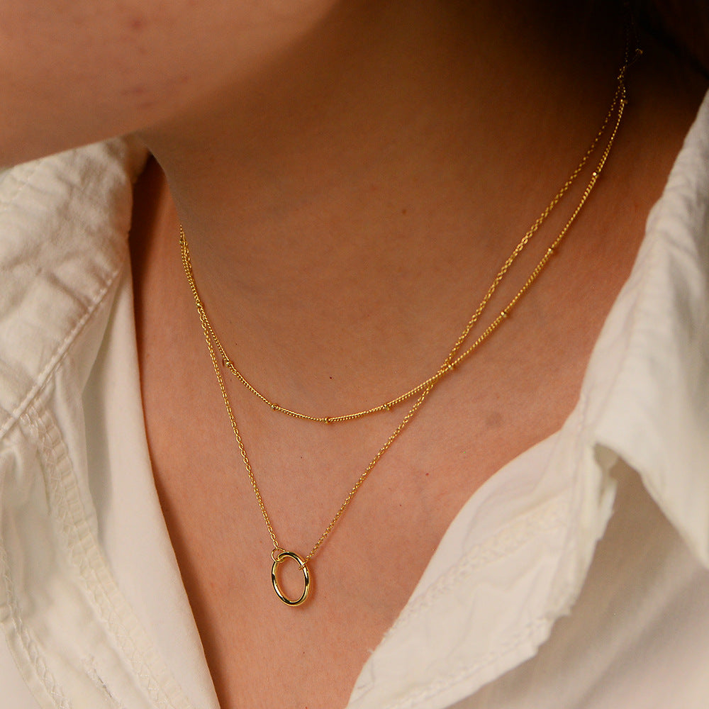 S925 Silver Modern Interlocking Hoop Choker - Elegant Layered Clavicle Chain
