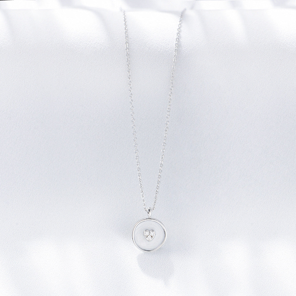 925 Sterling Silver Irregular Circle Enamel Pendant Necklace, Zirconia Jewelry