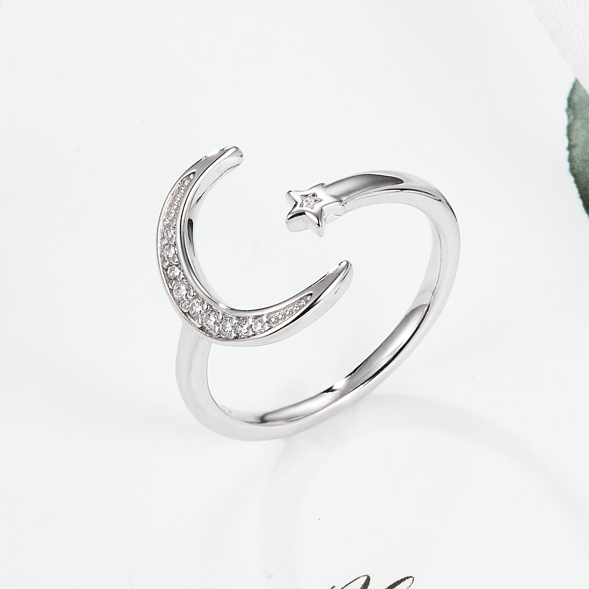 Star Moon Zircon Ring - 925 Silver Adjustable Light Luxury Jewelry