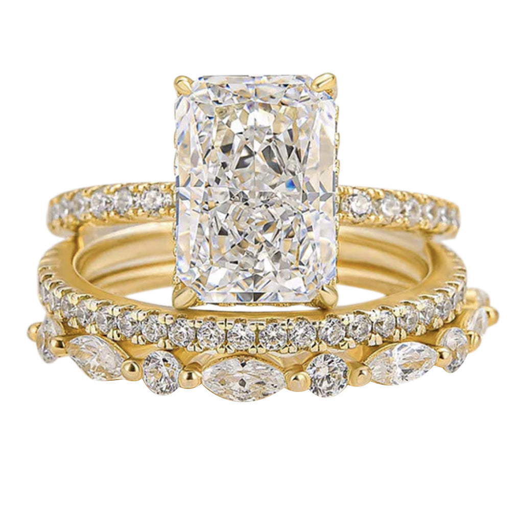 925 Sterling Silver Ice Flower Cut Zirconia Ring Set, High-End Light Luxury Ins Style Stacking Jewelry