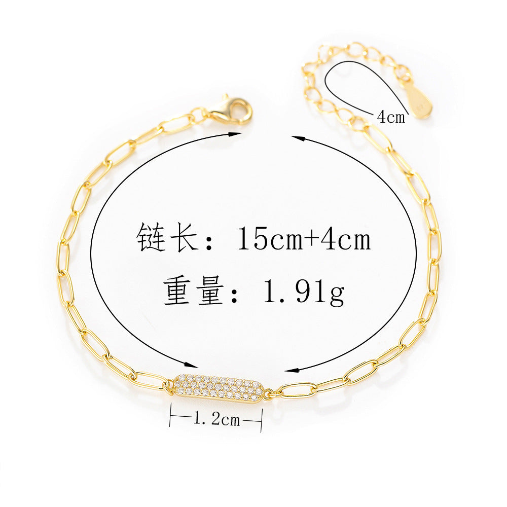 925 Sterling Silver Micro-Pave Zirconia Bracelet, Minimalist High-End Light Luxury Jewelry