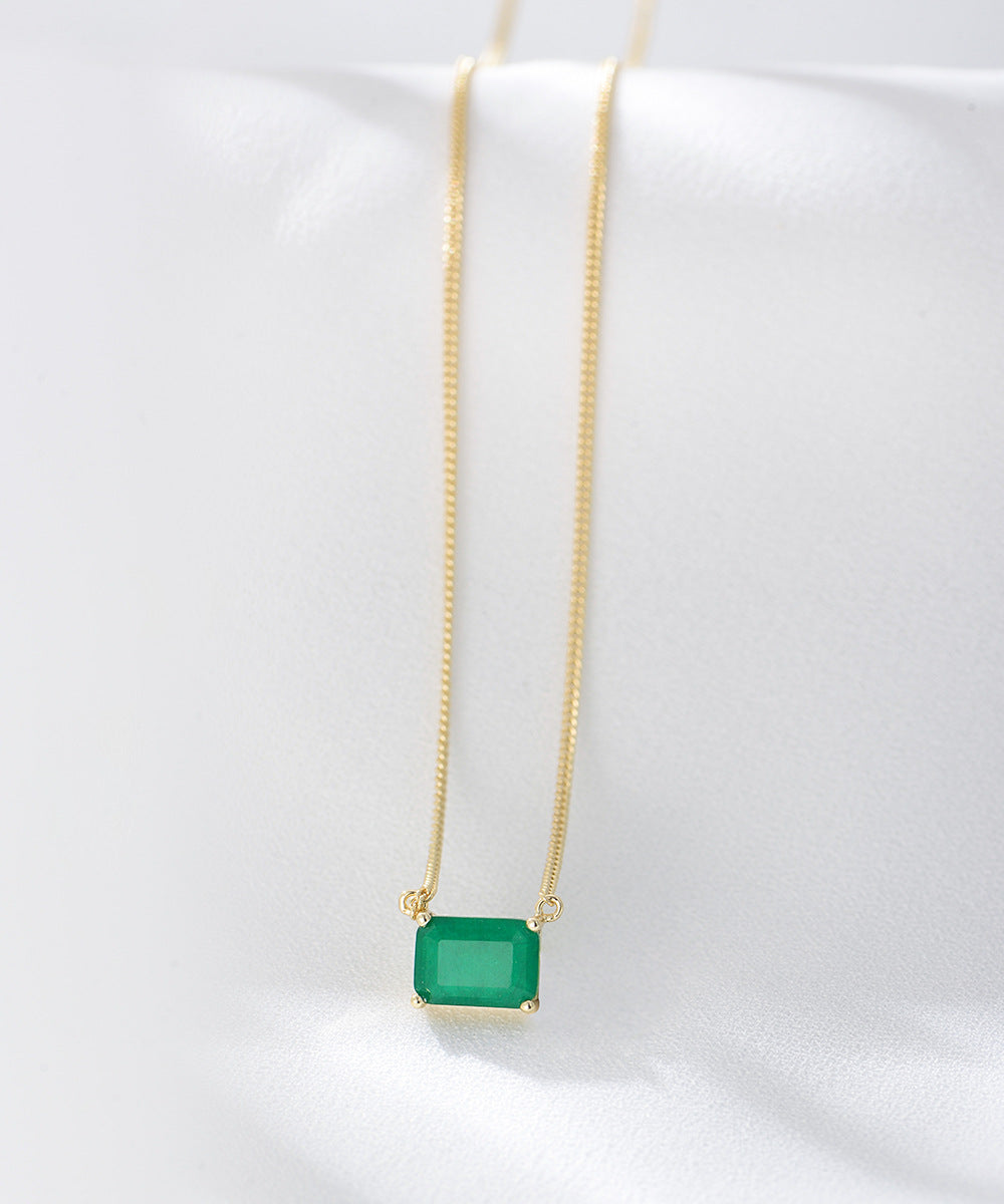 925 Sterling Silver Square Emerald Zirconia Necklace, Minimalist High-End Design Jewelry