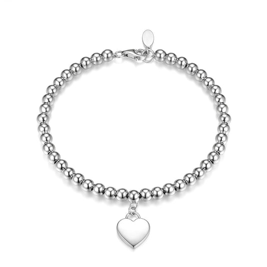 Heart Beaded Bracelet - 925 Silver Detailed Pendant Chain Wholesale