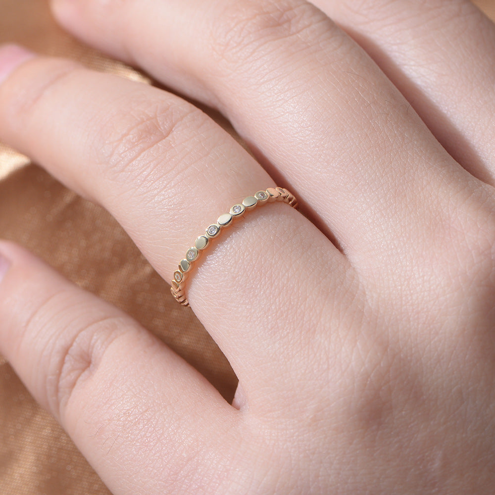 Sterling Silver Pave Zirconia Geometric Round Ring for Women, Trendy Aesthetic