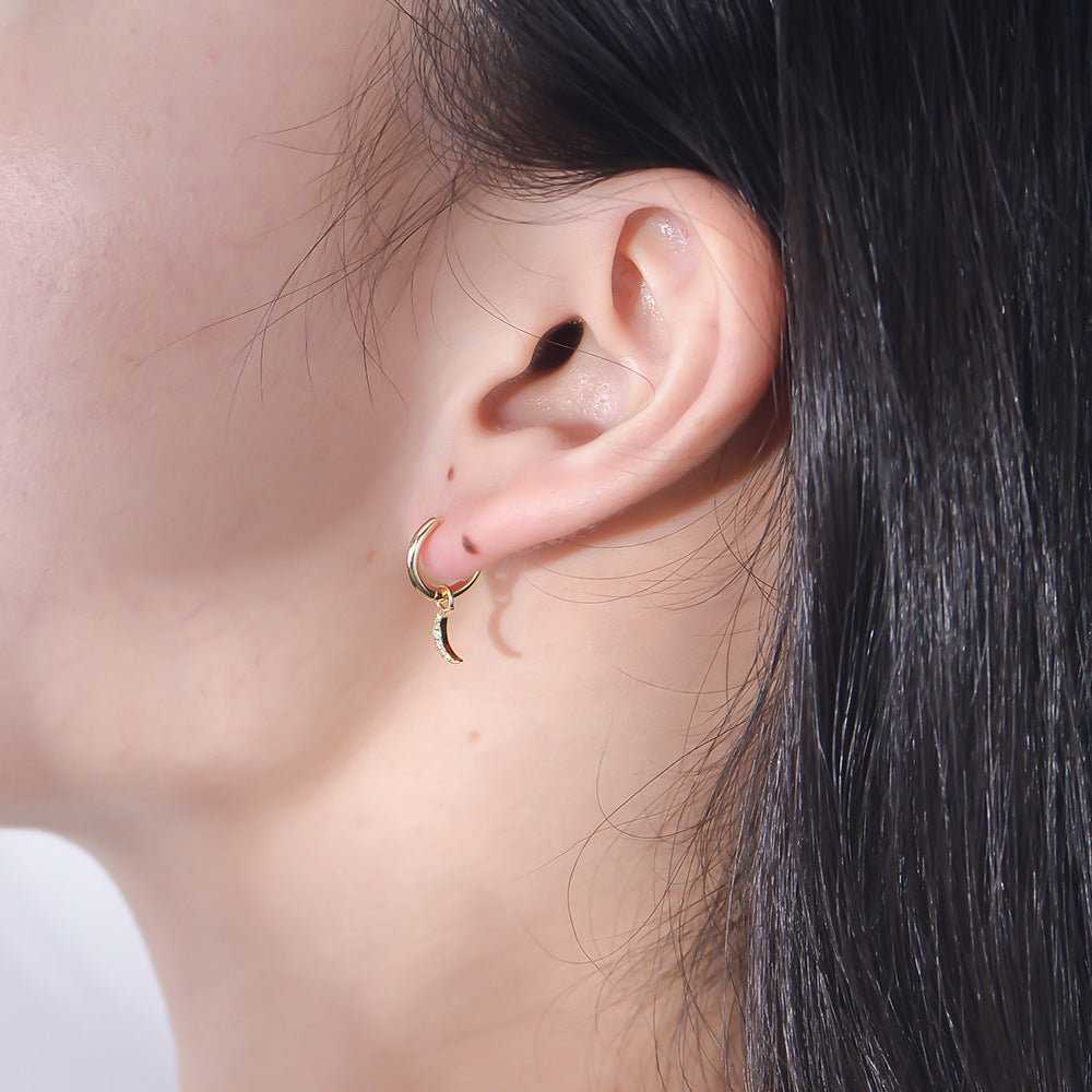 925 Sterling Silver Crescent Moon Stud Earrings, Pave Zirconia Jewelry
