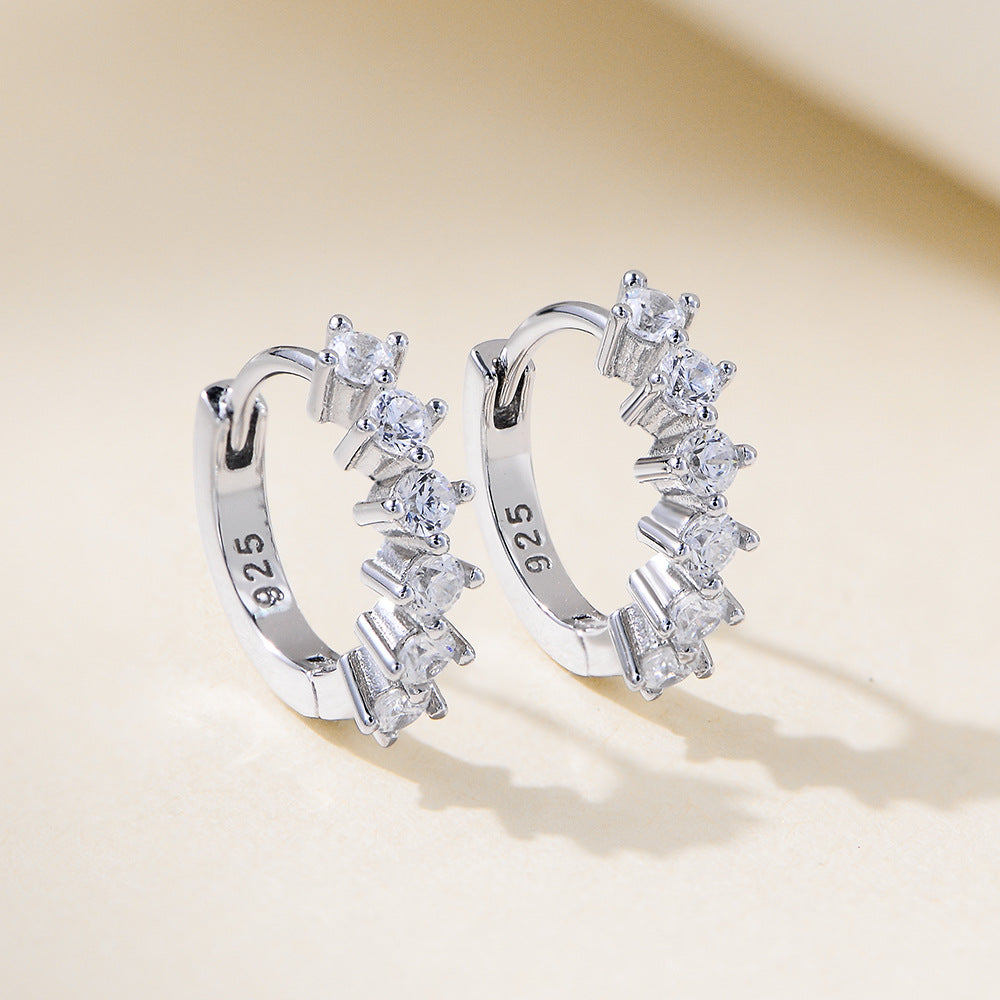 925 Sterling Silver C-Shape Hoop Earrings, Sparkling Pave Zirconia Half Hoops, Minimalist Geometric Huggie Earrings for Women