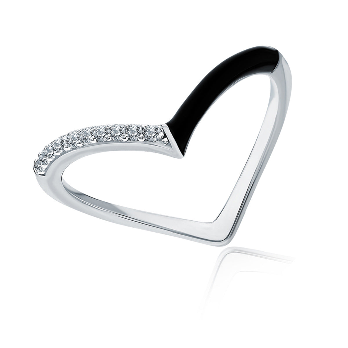 Heart Enamel Geometric Ring - 925 Silver Tarnish-Resistant Minimalist Niche