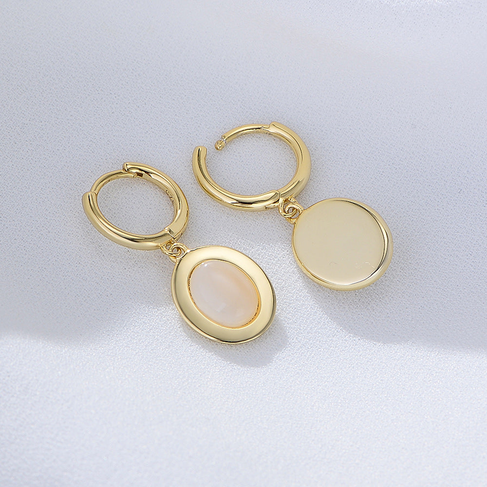 925 Sterling Silver Natural White Shell Earrings, Vintage Geometric Jewelry