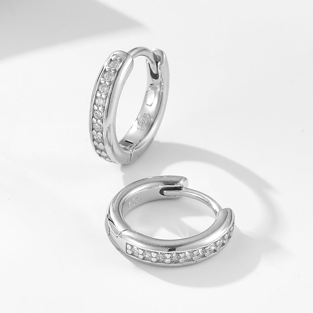 925 Sterling Silver Classic Pave Zirconia Hoop Earrings, Minimalist Luxury Jewelry