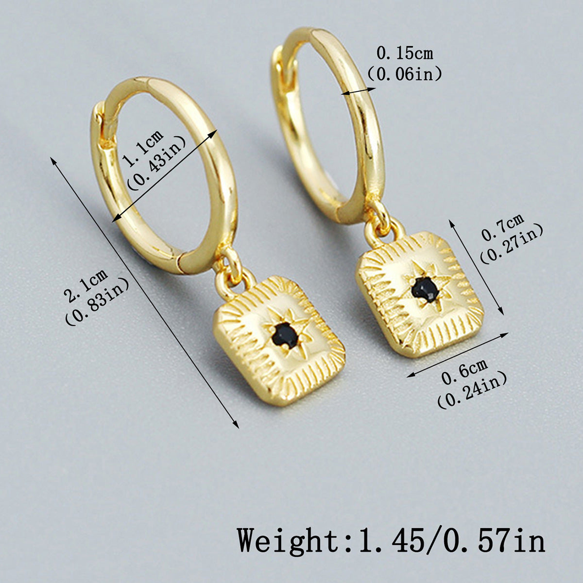 Square Zircon Hoop Earrings - S925 Silver Niche Minimalist Jewelry