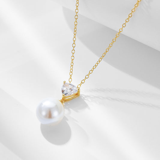 925 Sterling Silver Heart Zirconia & Pearl Necklace, Dainty Choker