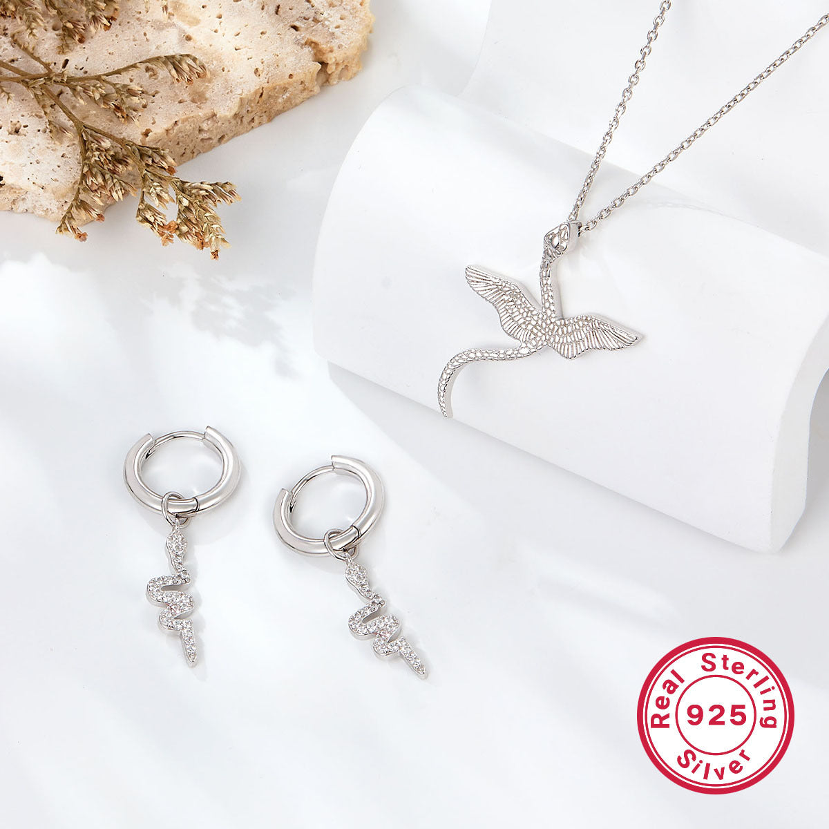 Luxe Serpent Jewelry Set | 925 Silver Earrings, Necklace & Pendant