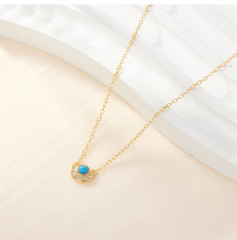 Turquoise Necklace - 925 Sterling Silver Retro Niche Collarbone Chain