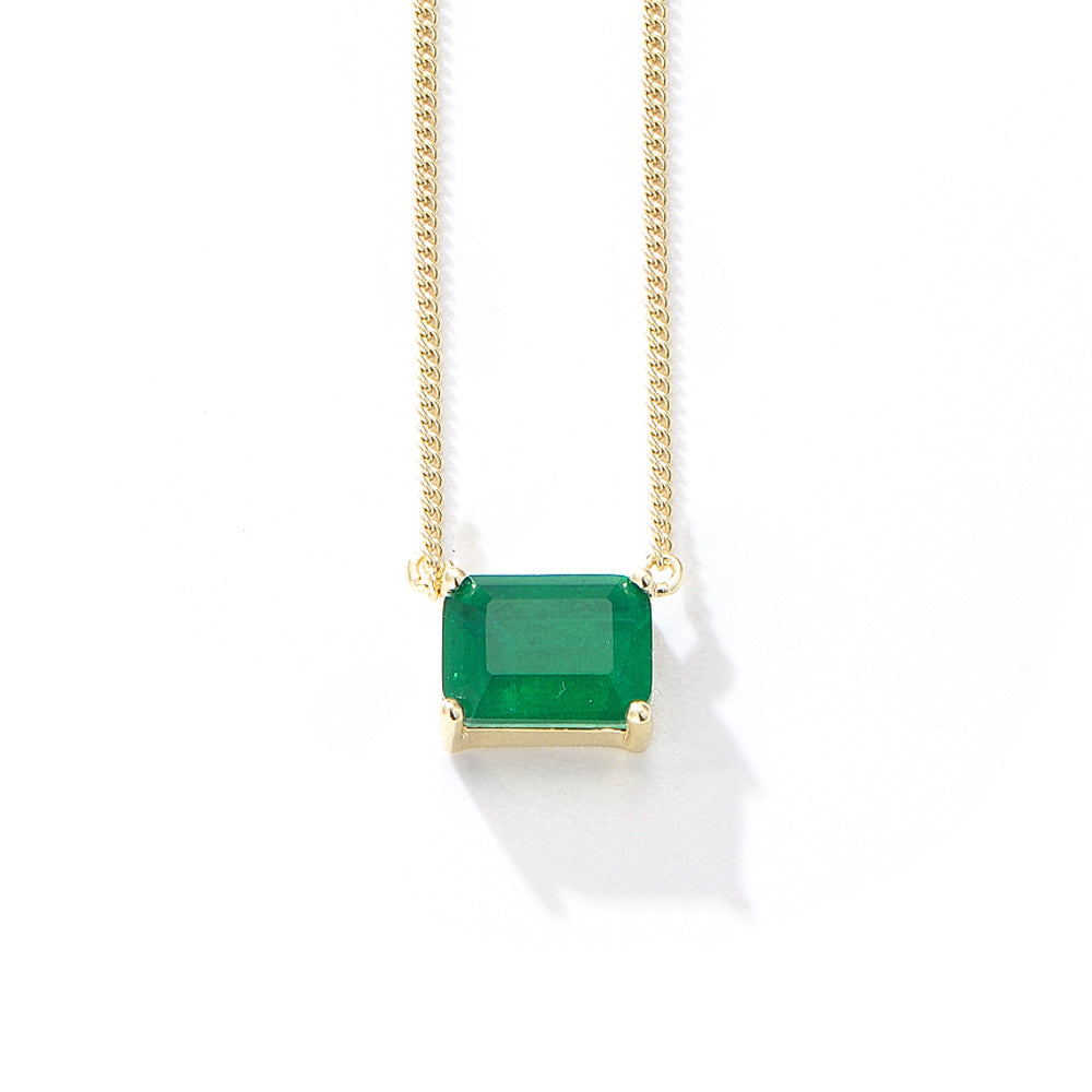 925 Sterling Silver Square Emerald Zirconia Necklace, Minimalist High-End Design Jewelry