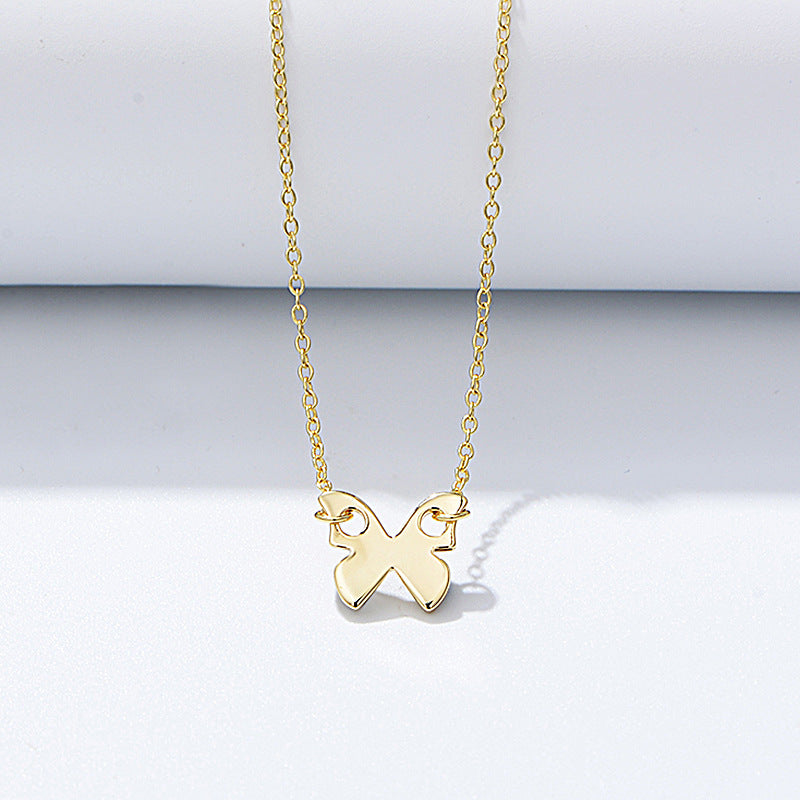 925 Sterling Silver Gold-Plated Butterfly Pendant Necklace, Minimalist Jewelry