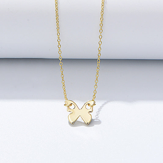 925 Sterling Silver Gold-Plated Butterfly Pendant Necklace, Minimalist Jewelry