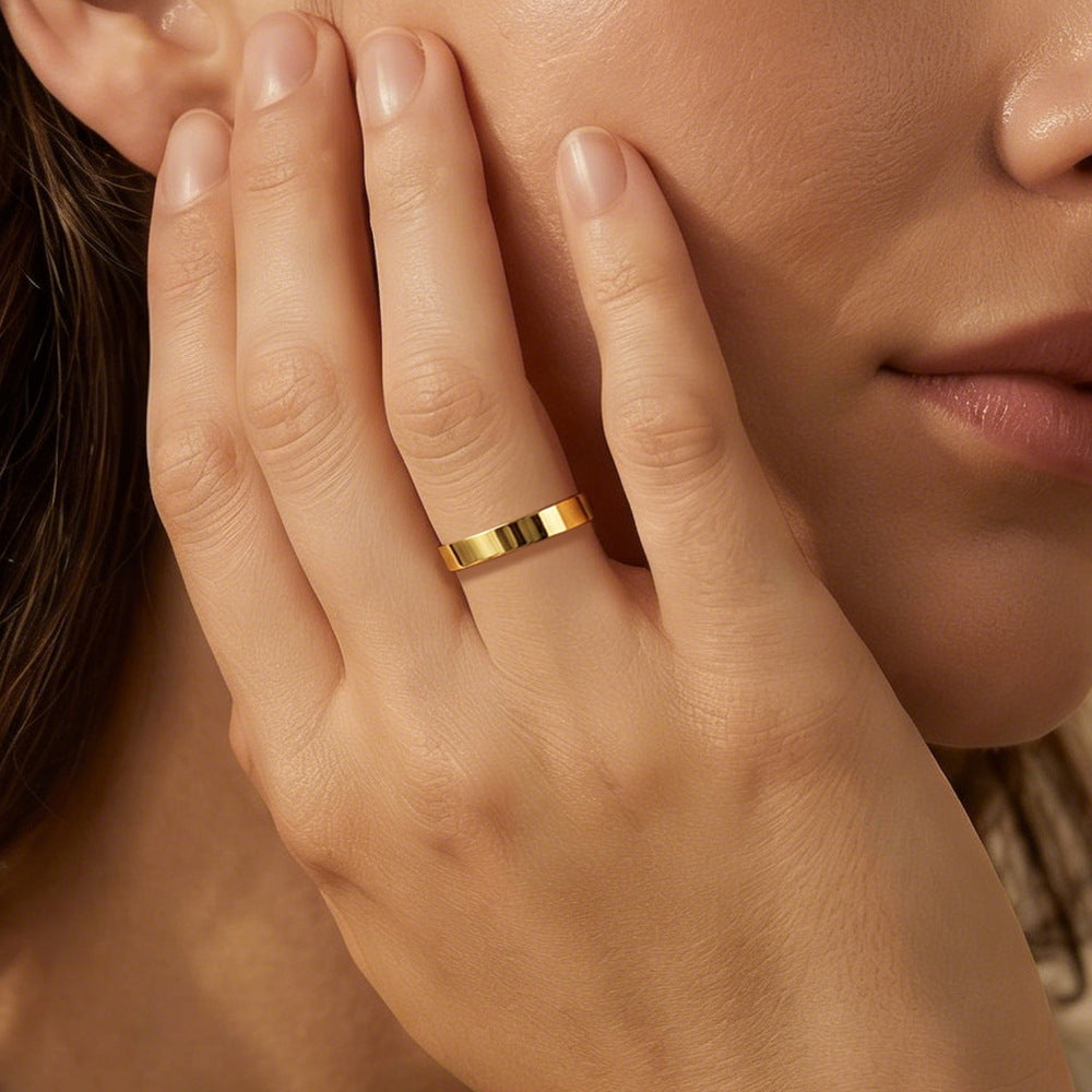 925 Sterling Silver Minimalist Wide Band Ring, High-Polished Gold Plated Plain Hoop Jewelry