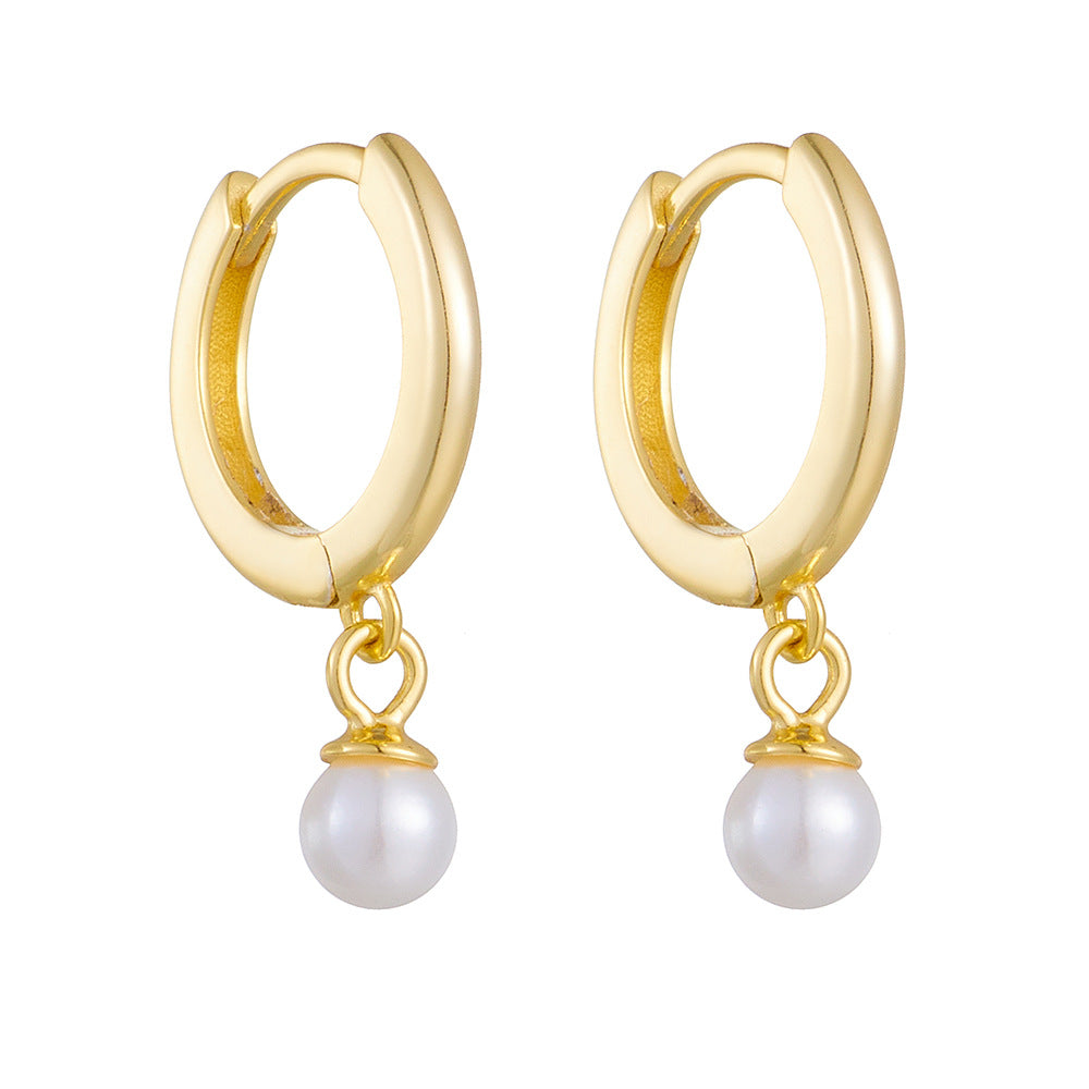 925 Silver Elegant Pearl Huggie Earrings - High-End French Vintage Style