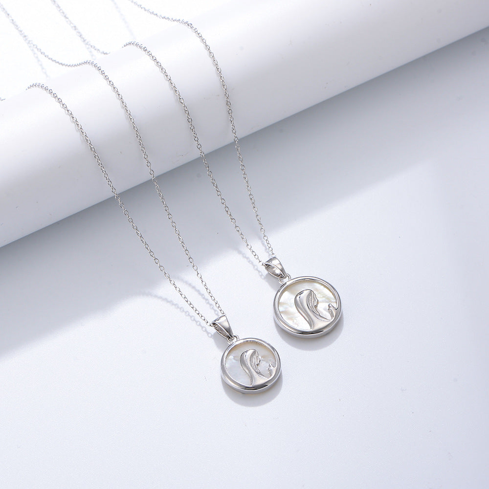 S925 Silver Mother of Pearl Virgin Mary Portrait Pendant - Modern Retro Religious Aesthetic Chain
