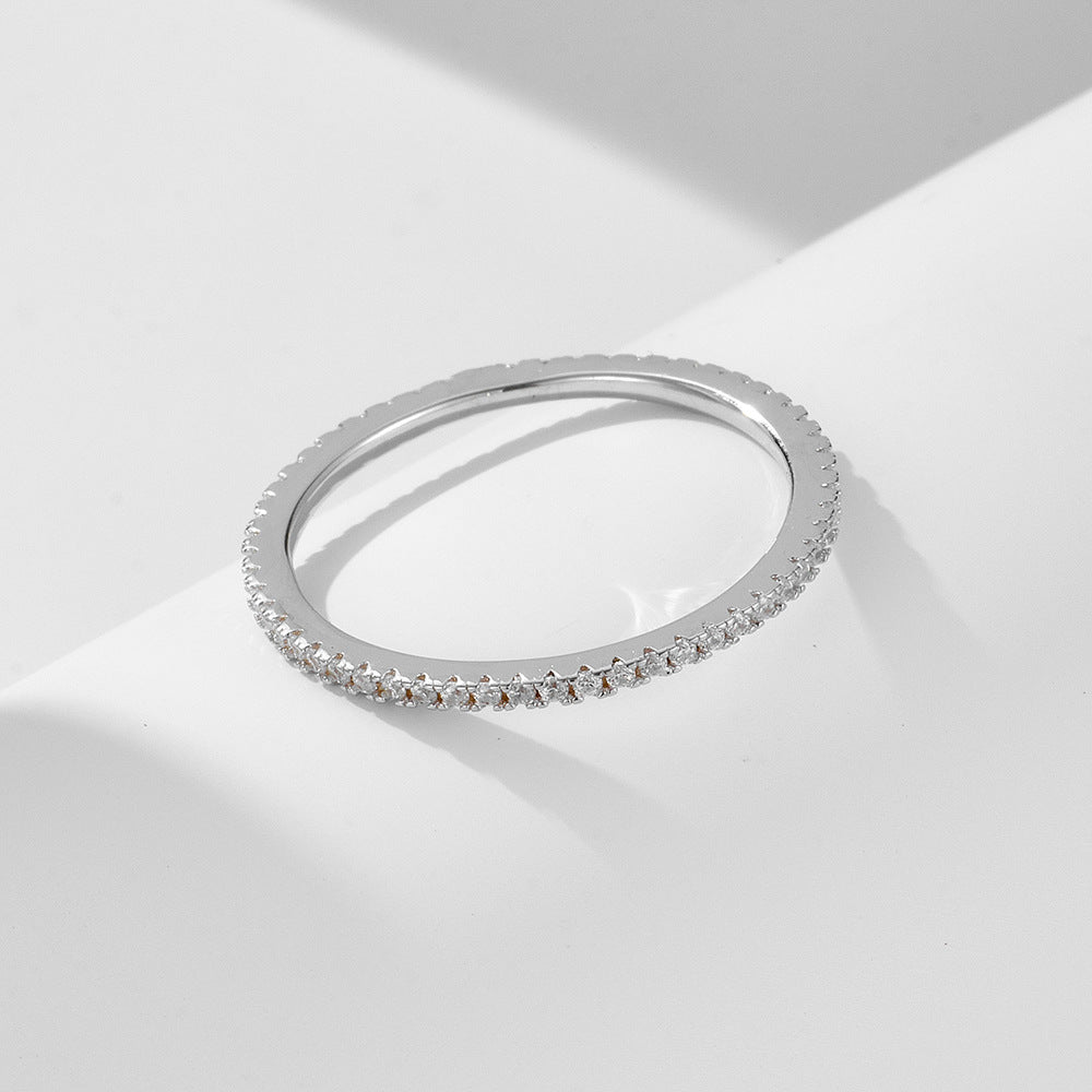 925 Sterling Silver Micro-Pave Single Row Zirconia Ring, Elegant Stacking Jewelry