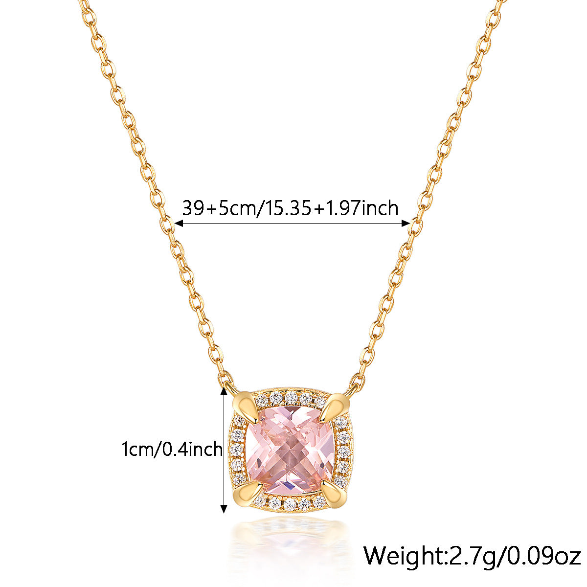S925 Pink Square Zircon Necklace Set | Dainty Women's Jewelry