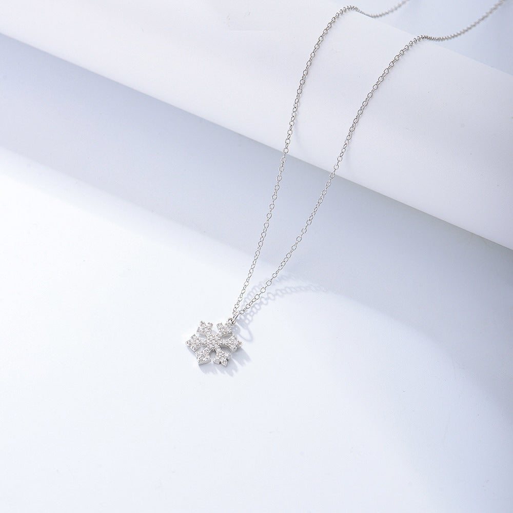 925 Sterling Silver Snowflake Pendant Necklace, Sparkling Zirconia Jewelry